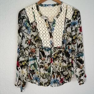 Anthropologie Meadow Rue Top Crochet Bib Sheer Forest Fairy Garden Wildflower XS